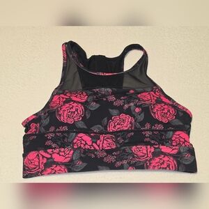 ZYIA Black Sports Bra with Hot Pink Floral Print